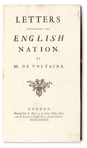 VOLTAIRE, FRANÇOIS-MARIE AROUET DE. Letters concerning the English Nation.  1733